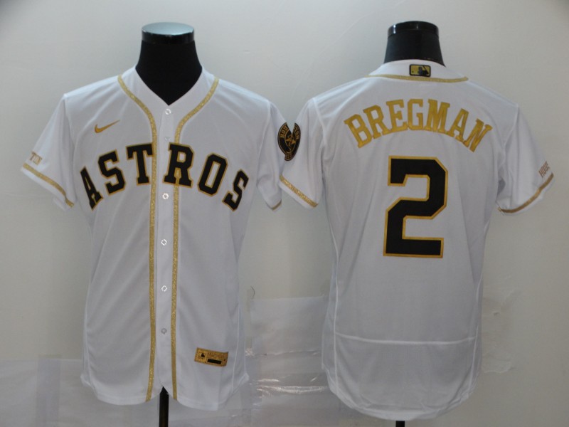 Men's Houston Astros #2 Alex Bregman 2020 White Golden Flex Base Stitched MLB Jersey